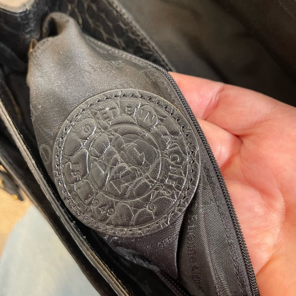 Etienne Aigner Black Crocodile-Embossed Leather Handbag - Picture 2 of 6